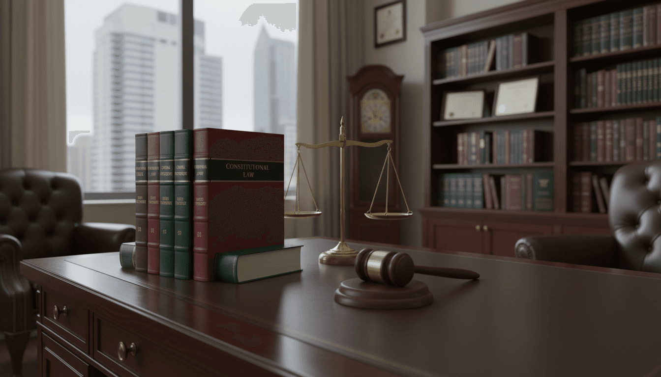 Law books and gavel on desk